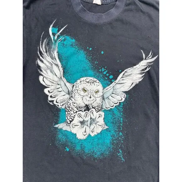 Vintage African Lion Safari Owl Graphic T-Shirt Cambridge Canada Black Tee Large - Picture 2 of 6